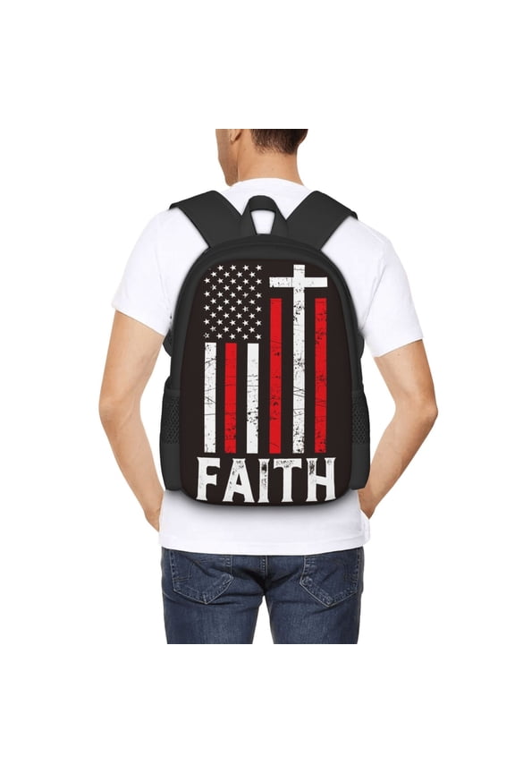 USA Flag Cross Backpack for Men and Women - Durable 600D Oxford Cloth -Large Capacity, Water-Resistant School, Travel, and Hiking Bag