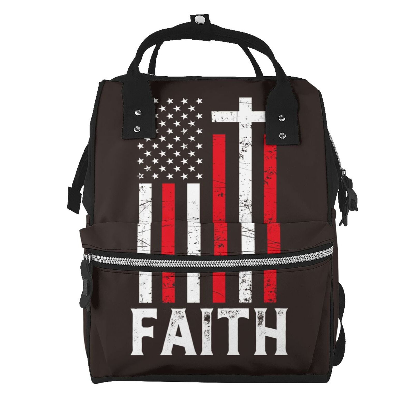 Ratiio USA Flag Cross Mummy Backpack - Waterproof Twill Canvas, Large Capacity Diaper Bag with Multiple Pockets and Adjustable Straps