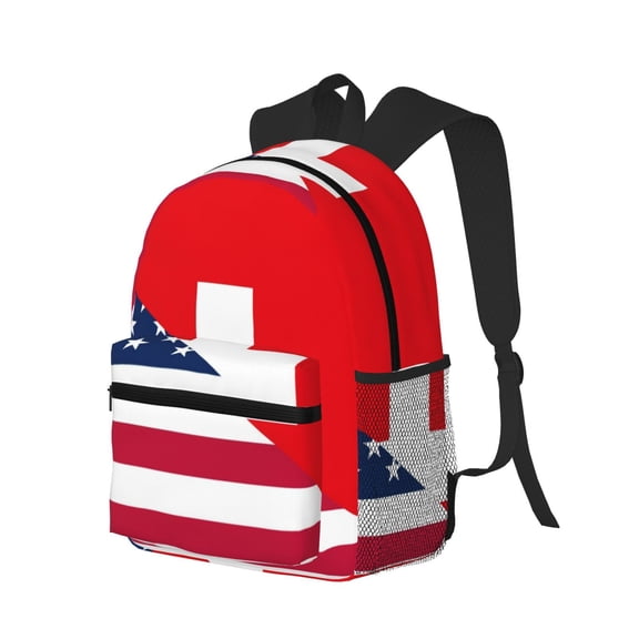 Ratiio USA Switzerland Print Casual Backpack for Men and Women, Water Resistant Oxford Fabric School Bag Lightweight Travel Daypack