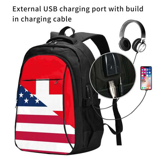 Ratiio USA Switzerland Print Travel Laptop Backpack,Slim Sturdy Laptops Backpack with USB Charging Port, Water Resistant College School Computer Bag