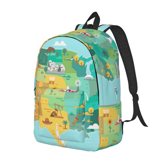 Ratiio USA Tourist Map Print Canvas Backpack for Women & Men Retro Aesthetic Rucksack Basic Backpack for High School/College Students Travel Laptop Bag