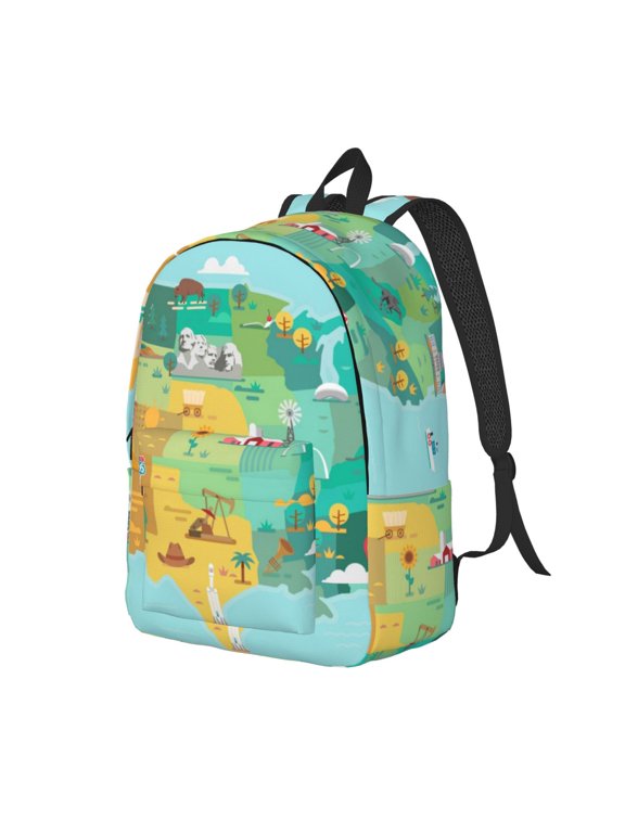 USA Tourist Map Print Canvas Backpack for Women & Men Retro Aesthetic Rucksack Basic Backpack for High School/College Students Travel Laptop Bag
