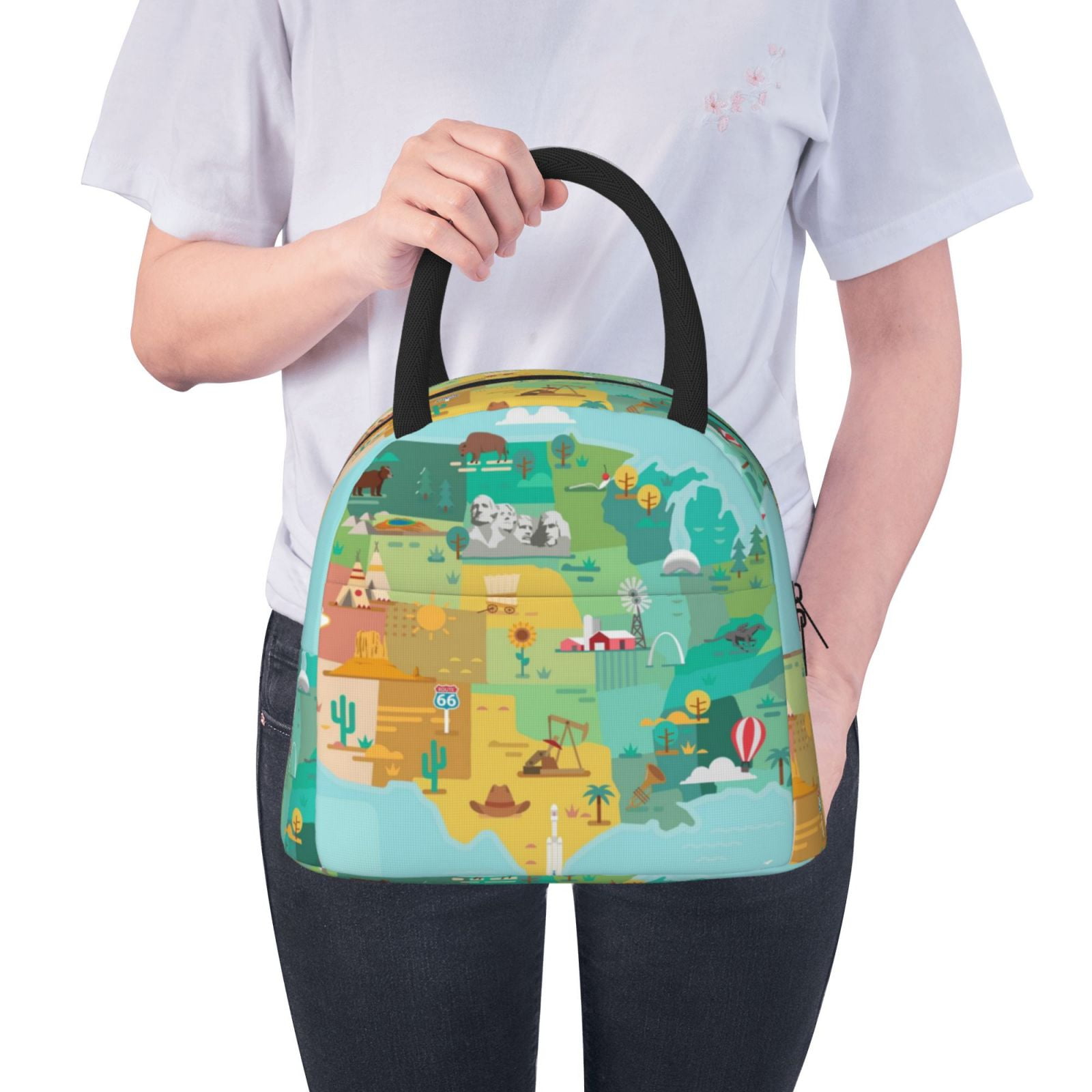 Ratiio USA Tourist Map Print Insulated Lunch Bag Women Reusable Lunch ...
