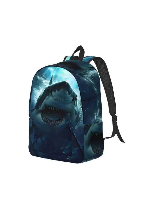 Undersea Shark Print Canvas Backpack for Women & Men Retro Aesthetic Rucksack Basic Backpack for High School/College Students Travel Laptop Bag