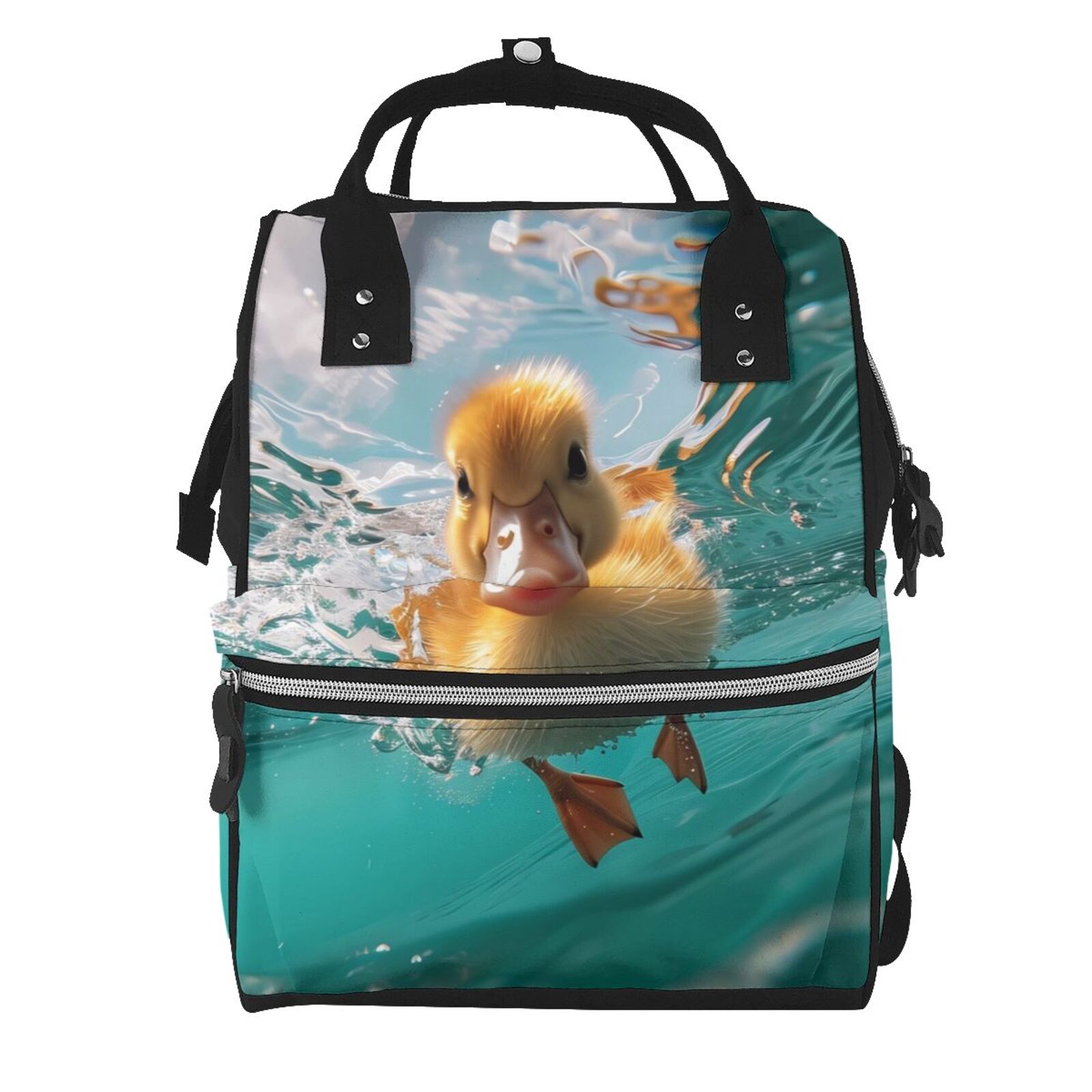 Ratiio Underwater Swimming Duck Mummy Backpack - Waterproof Twill Canvas, Large Capacity Diaper Bag with Multiple Pockets and Adjustable Straps