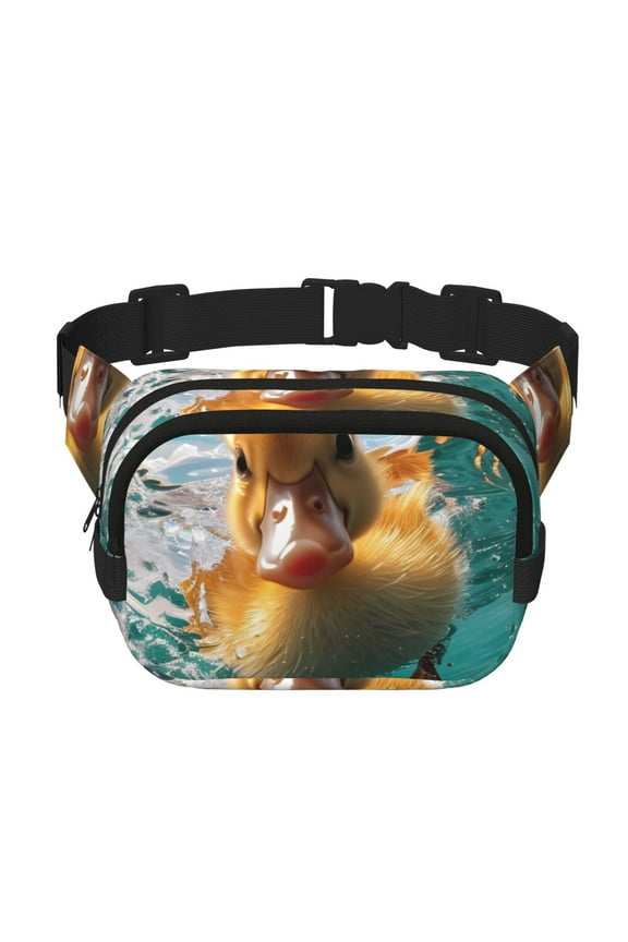 Underwater Swimming Duck Pattern Square Double Layer Waist Bag, Durable Twill Fabric Waist Pack with Adjustable Belt,Outdoor Hiking, Running, Travel Waist Bag