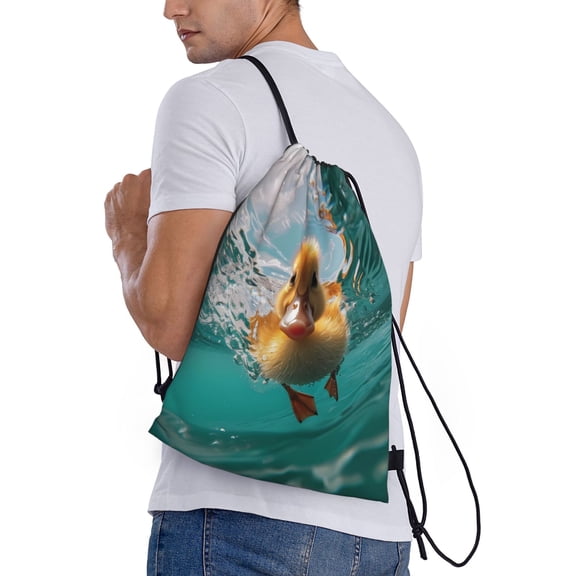 Ratiio Underwater Swimming Duck Print Drawstring Backpack Bag Sport Gym Sackpack Heavy Duty String Backpack for Men Women