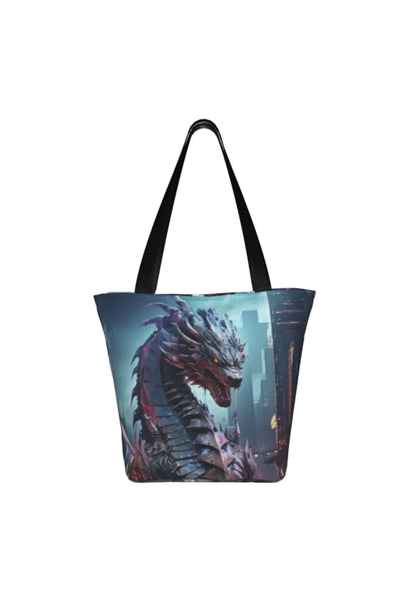 Urban Mechanical Dragon Print Shoulder Bag for Women, Polyester Crossbody Purse Lightweight Handbag for Daily Travel and Casual Use