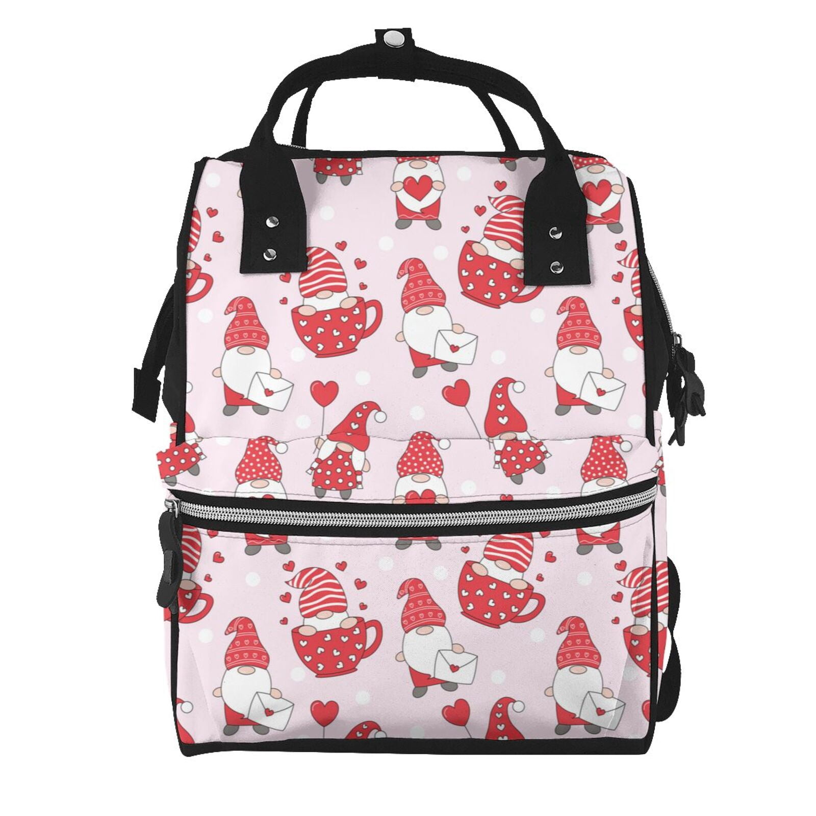 Ratiio Valentine Gnomes Mummy Backpack - Waterproof Twill Canvas, Large Capacity Diaper Bag with Multiple Pockets and Adjustable Straps