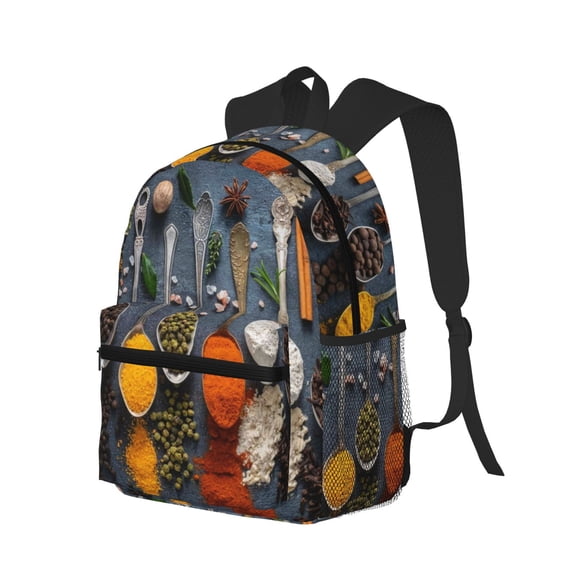 Ratiio Various Herbs And Spices In Spoons Print Casual Backpack for Men and Women, Water Resistant Oxford Fabric School Bag Lightweight Travel Daypack