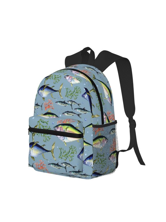 Various Wild Sea Fish Print Casual Backpack for Men and Women, Water Resistant Oxford Fabric School Bag Lightweight Travel Daypack