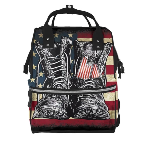Ratiio Veterans Day1 Mummy Backpack - Waterproof Twill Canvas, Large Capacity Diaper Bag with Multiple Pockets and Adjustable Straps