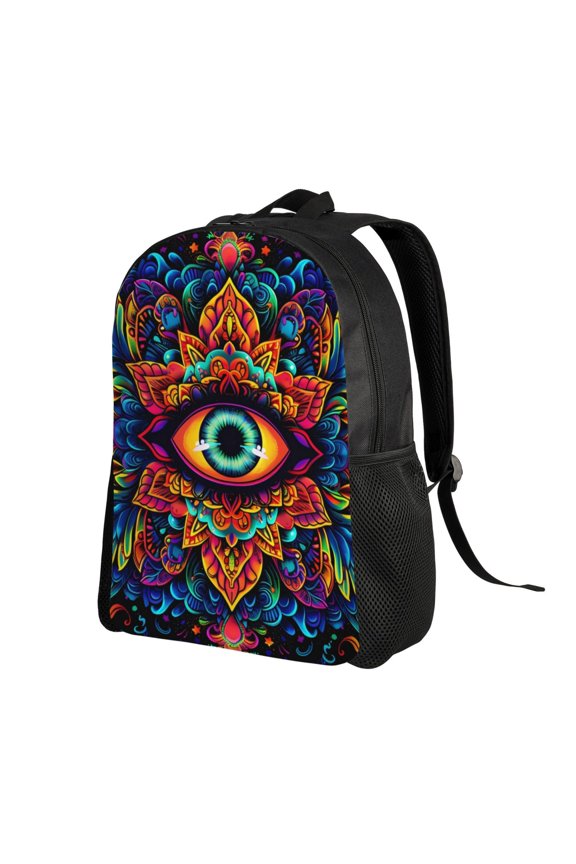 Vibrant Psychedelic Eye Print Backpack with Padded 15-inch Laptop Sleeve- Spacious and Durable Daypack for Work and Travel