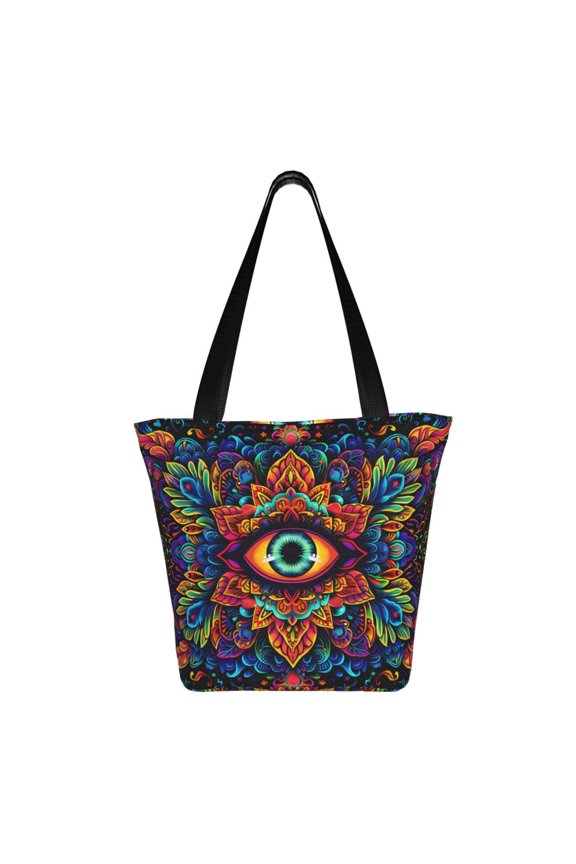 Vibrant Psychedelic Eye Print Shoulder Bag for Women, Polyester Crossbody Purse Lightweight Handbag for Daily Travel and Casual Use