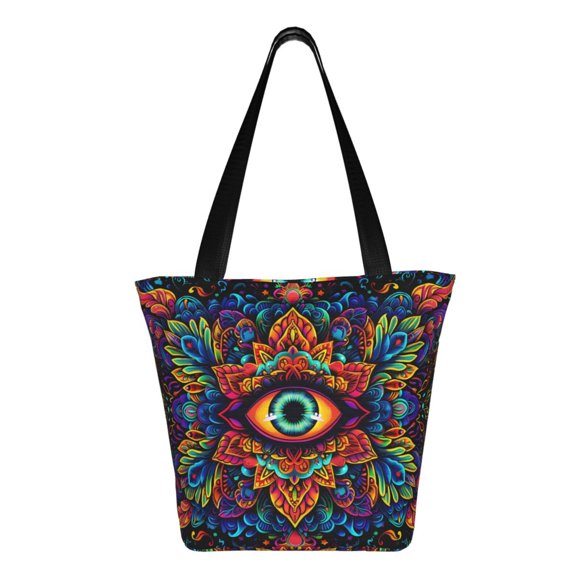Vibrant Psychedelic Eye Print Shoulder Bag for Women, Polyester Crossbody Purse Lightweight Handbag for Daily Travel and Casual Use