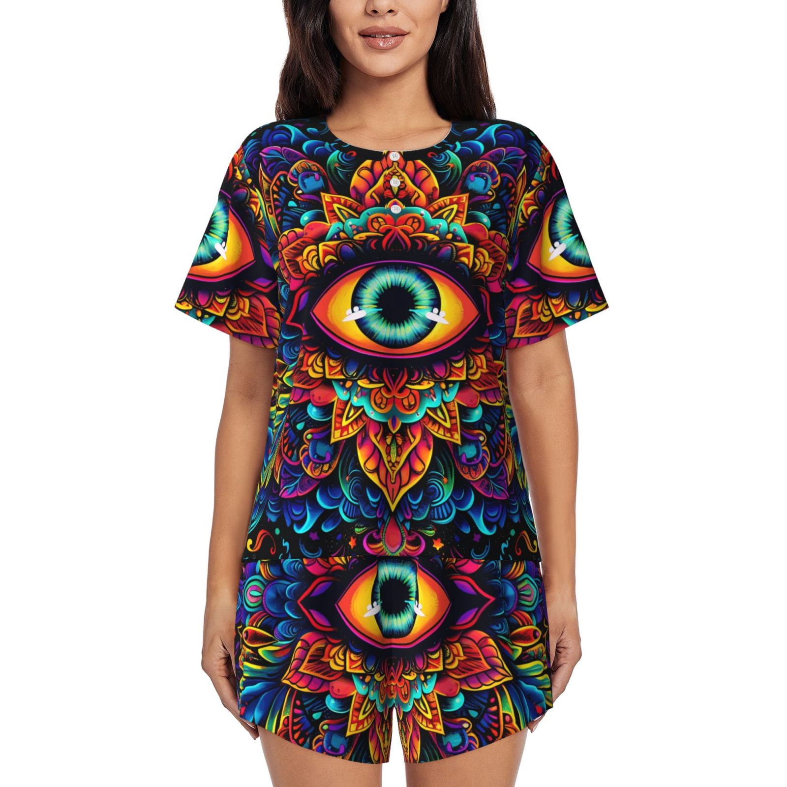 Hi Vision Pyjamas Ratiio Vibrant Psychedelic Eye Print Womens Pajama Sets 2 Piece Soft ...