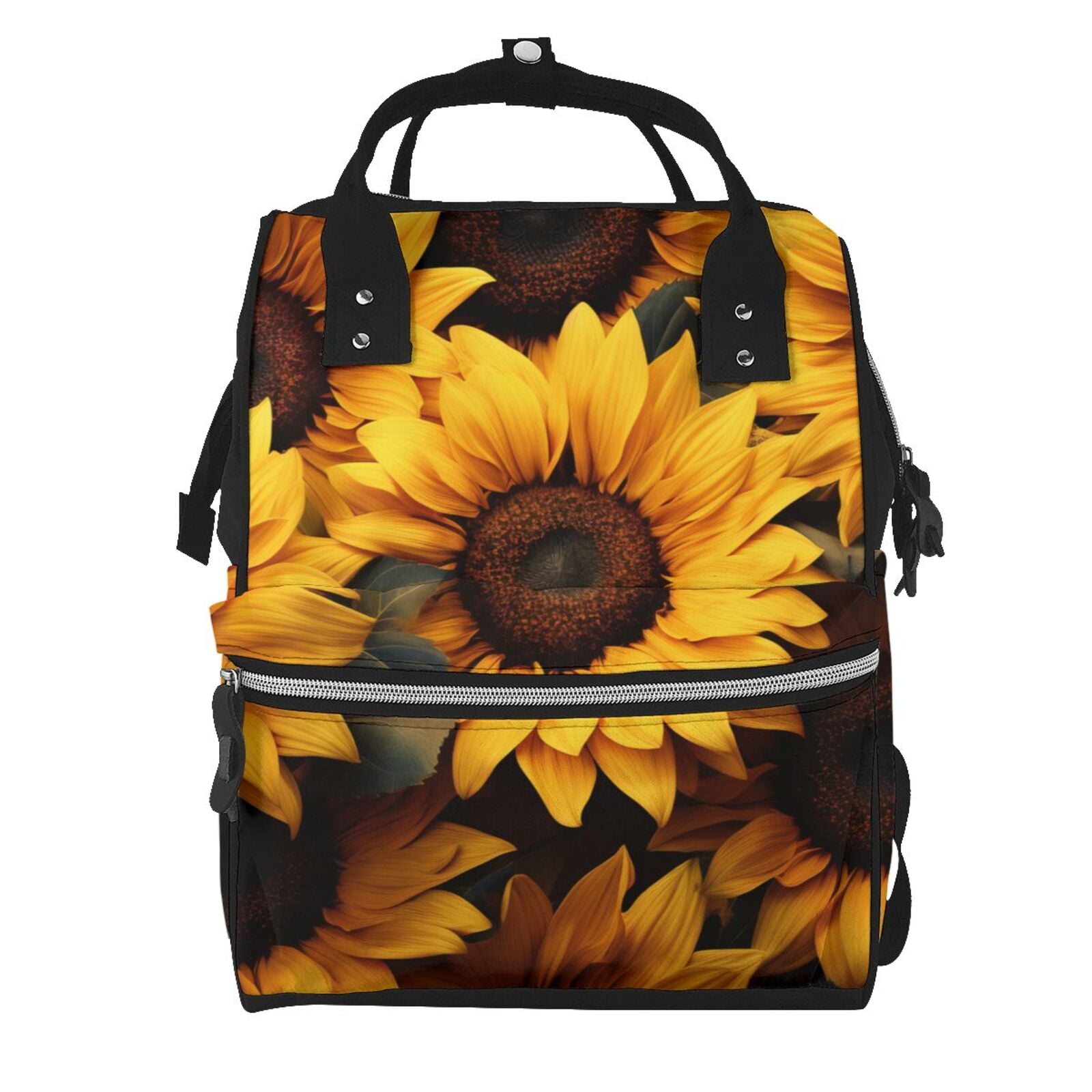 Ratiio Vibrant Sunflower Blooms Mummy Backpack - Waterproof Twill Canvas, Large Capacity Diaper Bag with Multiple Pockets and Adjustable Straps