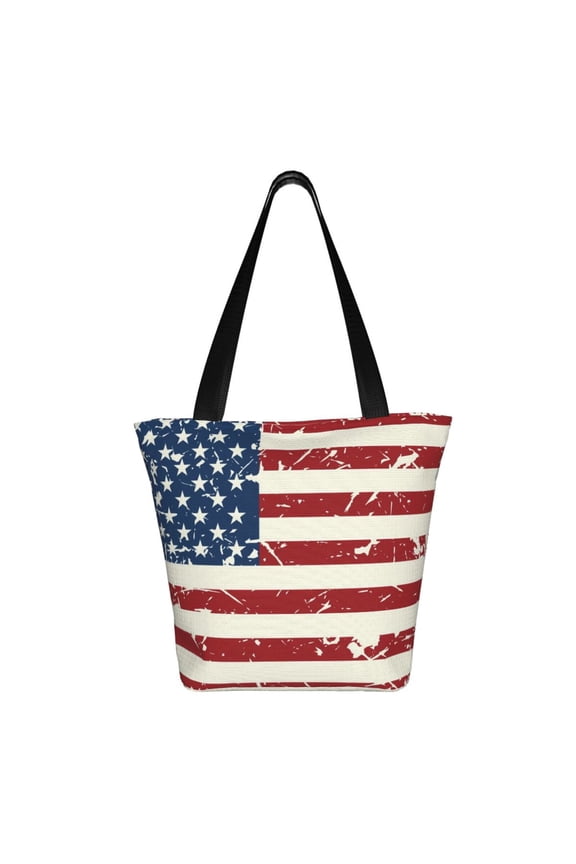 Vintage American Flag Print Shoulder Bag for Women, Polyester Crossbody Purse Lightweight Handbag for Daily Travel and Casual Use