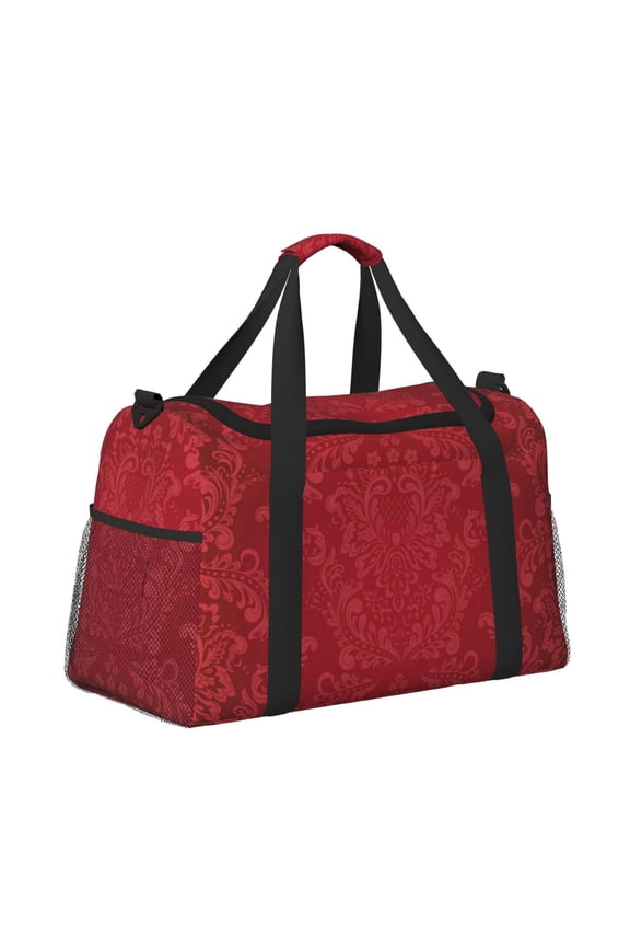 Vintage Burgundy Pattern Hand Travel Bag, Weekender Carry On for Women Men, Sports Gym Bag, Workout Duffel Bag, Overnight Shoulder Bag fit 15.6 Inch Laptop