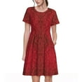 thumbnail image 1 of Ratiio Vintage Burgundy Print Women's Short Sleeve Dress - Casual A-Line Dress with Side Pockets, Elastic Waist, Comfortable and Breathable Summer Dress, 1 of 8