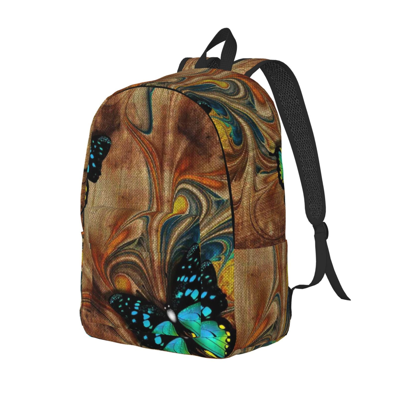 Asthetic Ricksack Ratiio Vintage Butterfly Green Print Canvas Backpack for Women & Men ...