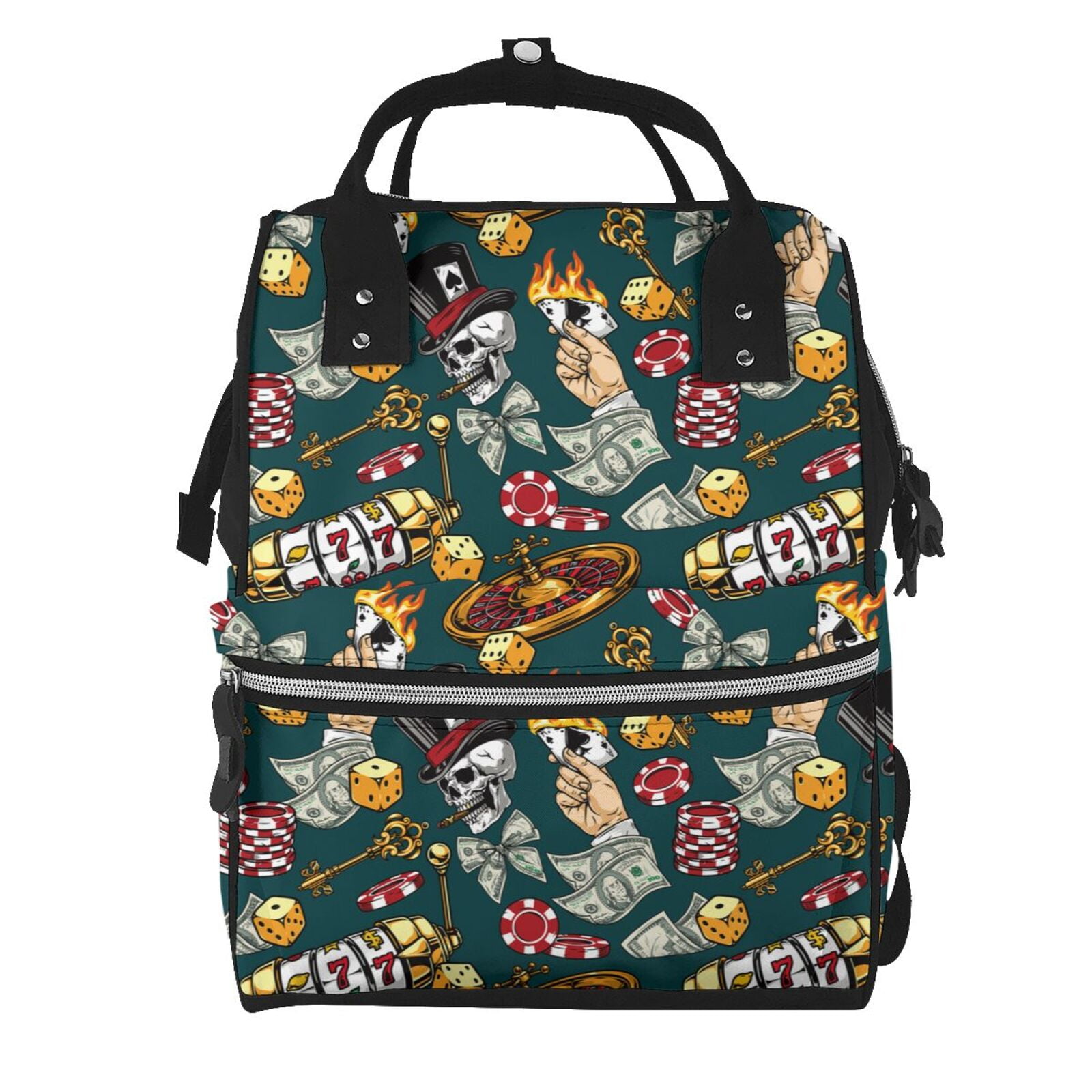 Ratiio Vintage Casino Chips Mummy Backpack - Waterproof Twill Canvas, Large Capacity Diaper Bag with Multiple Pockets and Adjustable Straps
