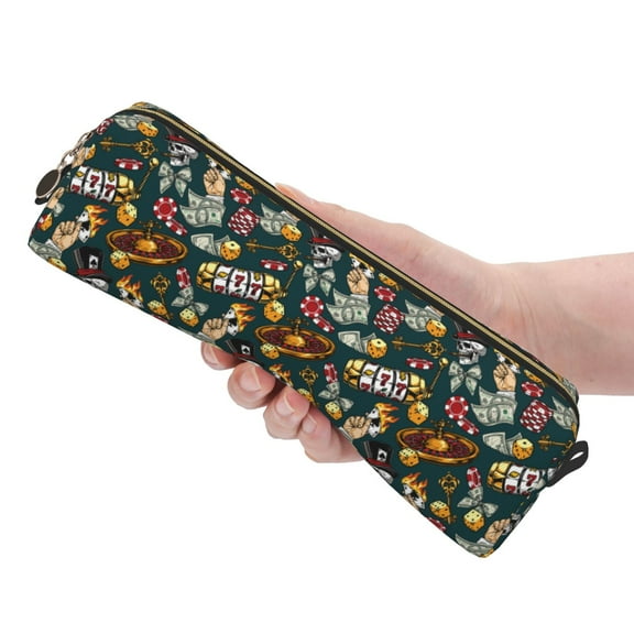 Ratiio Vintage Casino Chips Pattern Leather Pencil Case, Pencil Pouch with Durable Zipper, Compact and Stylish Organizer for Stationery, Art Supplies, Travel Essentials