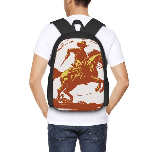 Ratiio Vintage Cowboy On A Bronco Horse Backpack for Men and Women - Durable 600D Oxford Cloth -Large Capacity, Water-Resistant School, Travel, and Hiking Bag