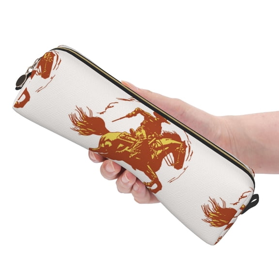 Ratiio Vintage Cowboy On A Bronco Horse Pattern Leather Pencil Case, Pencil Pouch with Durable Zipper, Compact and Stylish Organizer for Stationery, Art Supplies, Travel Essentials