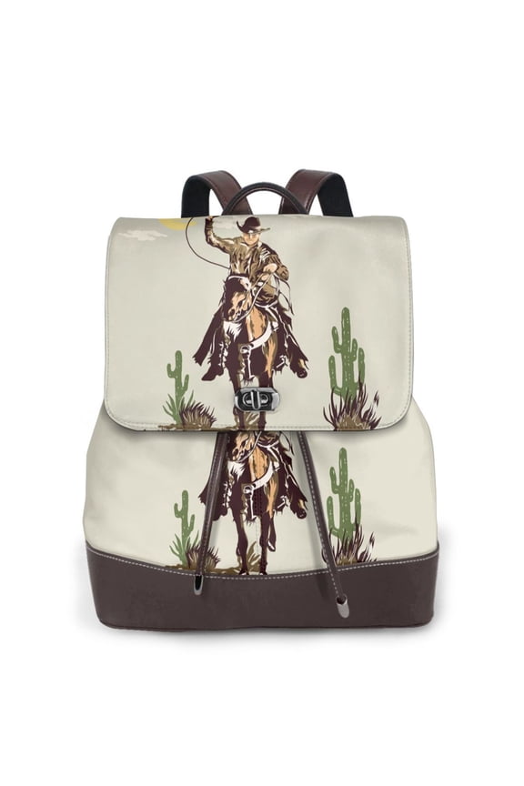 Vintage Cowboy Riding Horse Pattern Womens Backpack Purse Leather Backpack Purse for Women Travel Fashion Backpack Designer Ladies Shoulder Bags