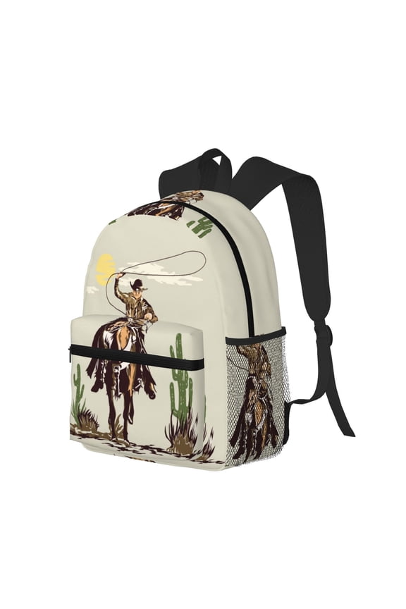 Vintage Cowboy Riding Horse Print Casual Backpack for Men and Women, Water Resistant Oxford Fabric School Bag Lightweight Travel Daypack