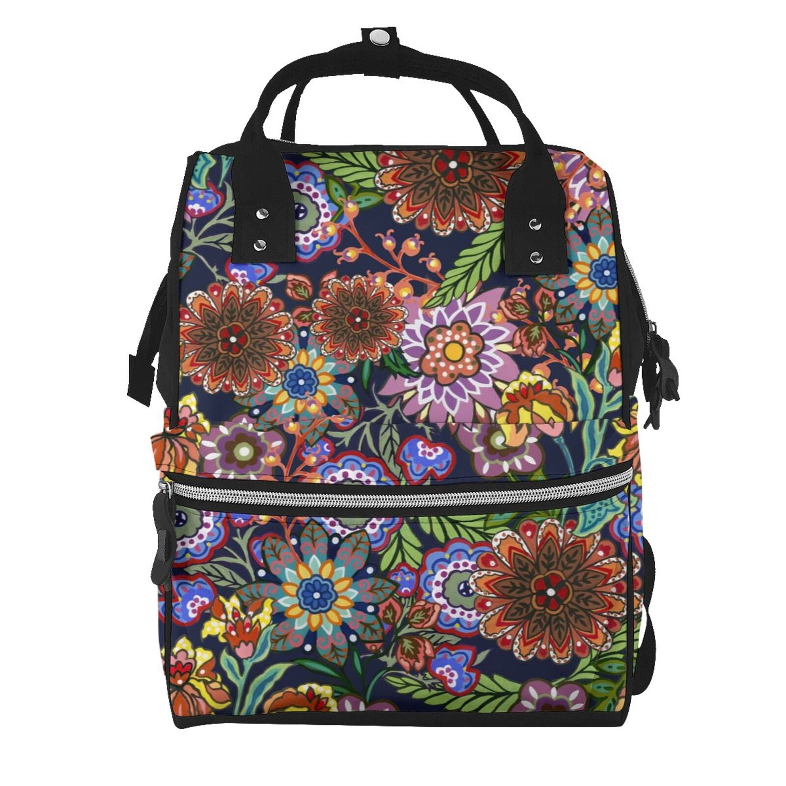 Ratiio Vintage Floral Mummy Backpack - Waterproof Twill Canvas, Large Capacity Diaper Bag with Multiple Pockets and Adjustable Straps