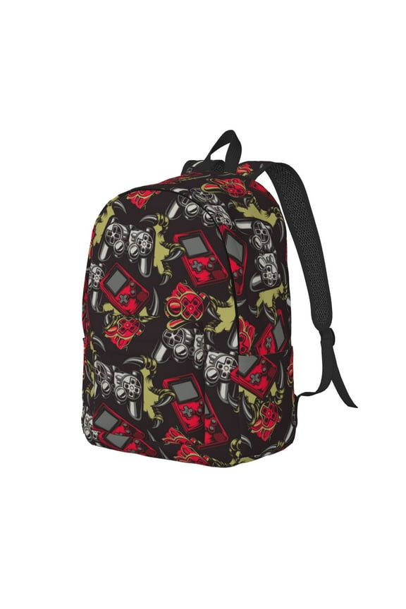 Vintage Gaming Print Canvas Backpack for Women & Men Retro Aesthetic Rucksack Basic Backpack for High School/College Students Travel Laptop Bag
