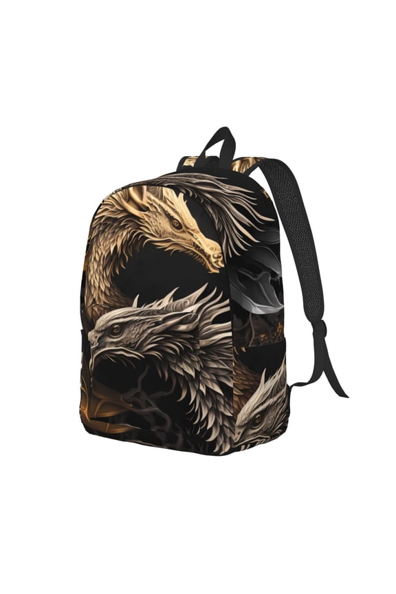 Vintage Metal Dragon Print Canvas Backpack for Women & Men Retro Aesthetic Rucksack Basic Backpack for High School/College Students Travel Laptop Bag
