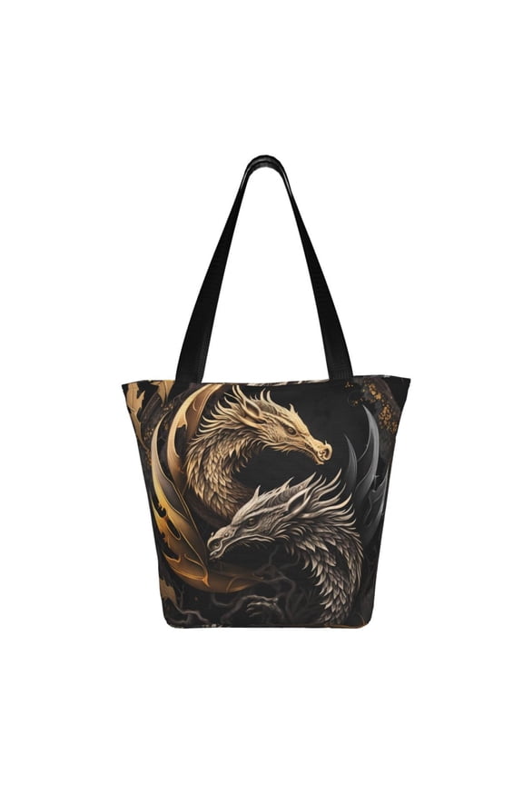 Vintage Metal Dragon Print Shoulder Bag for Women, Polyester Crossbody Purse Lightweight Handbag for Daily Travel and Casual Use