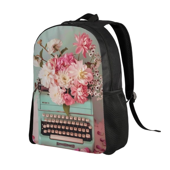 Ratiio Vintage Typewriter Floral Print Backpack with Padded 15-inch Laptop Sleeve- Spacious and Durable Daypack for Work and Travel