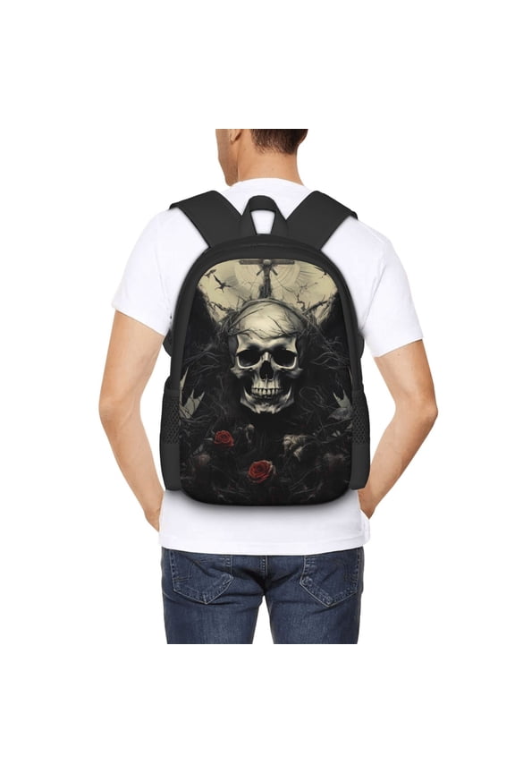 Vintage Winged Rose Skull Backpack for Men and Women - Durable 600D Oxford Cloth -Large Capacity, Water-Resistant School, Travel, and Hiking Bag