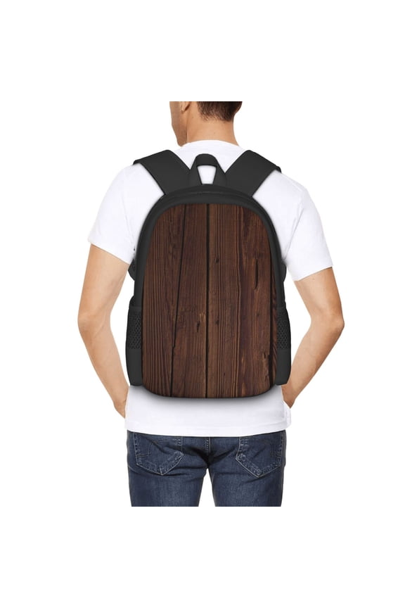 Vintage Wood Backpack for Men and Women - Durable 600D Oxford Cloth -Large Capacity, Water-Resistant School, Travel, and Hiking Bag