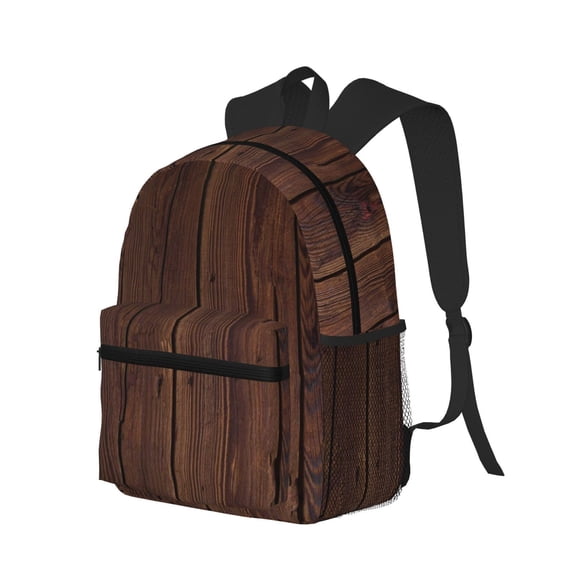 Ratiio Vintage Wood Print Casual Backpack for Men and Women, Water Resistant Oxford Fabric School Bag Lightweight Travel Daypack