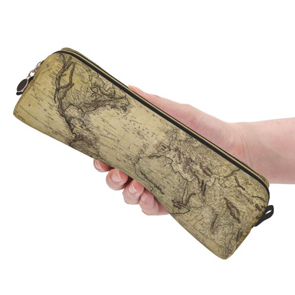 Ratiio Vintage World Map Pattern Leather Pencil Case, Pencil Pouch with Durable Zipper, Compact and Stylish Organizer for Stationery, Art Supplies, Travel Essentials