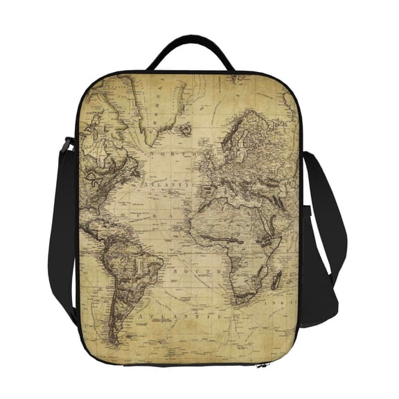 Ratiio Vintage World Map Print Lunch Box - Reusable Lunch Bag Men Adult Women- Insulated LunchBox