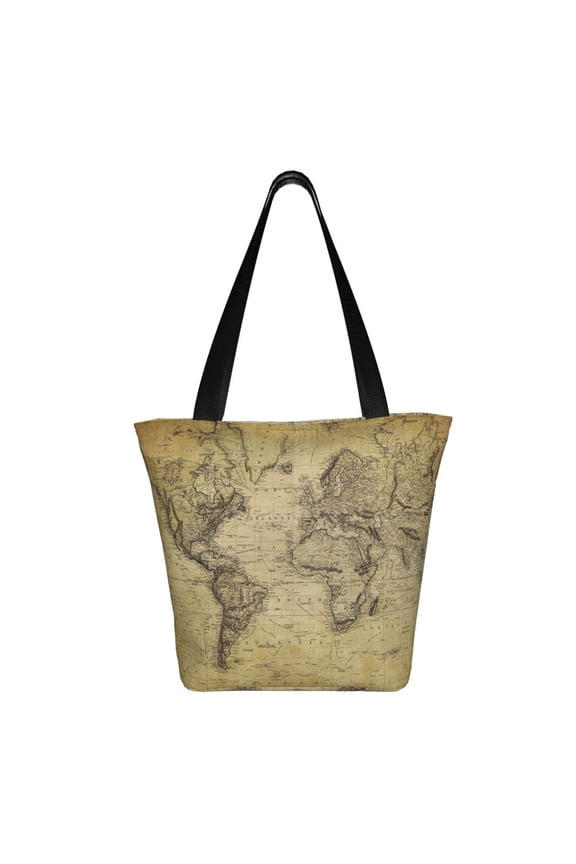 Vintage World Map Print Shoulder Bag for Women, Polyester Crossbody Purse Lightweight Handbag for Daily Travel and Casual Use