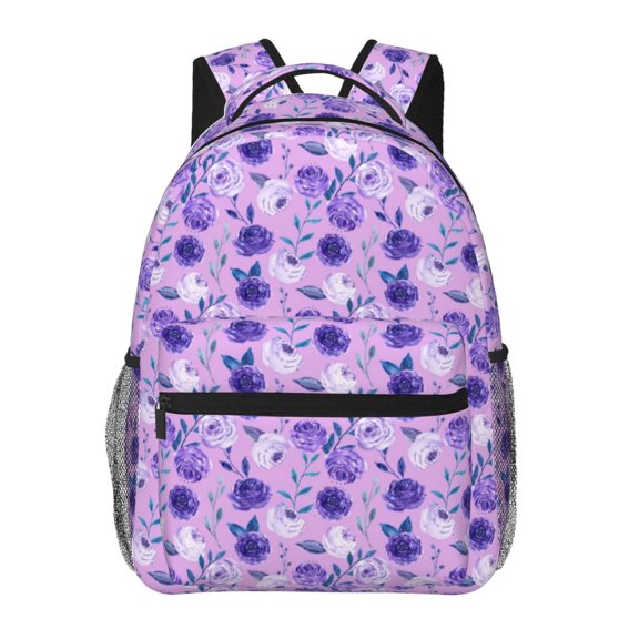 Ratiio Violet Print Eco-Friendly Casual Backpack, Water-Resistant Polyester Canvas Daypack with Smooth Zippers, Comfortable & Durable Travel Bag with Laptop Compartment