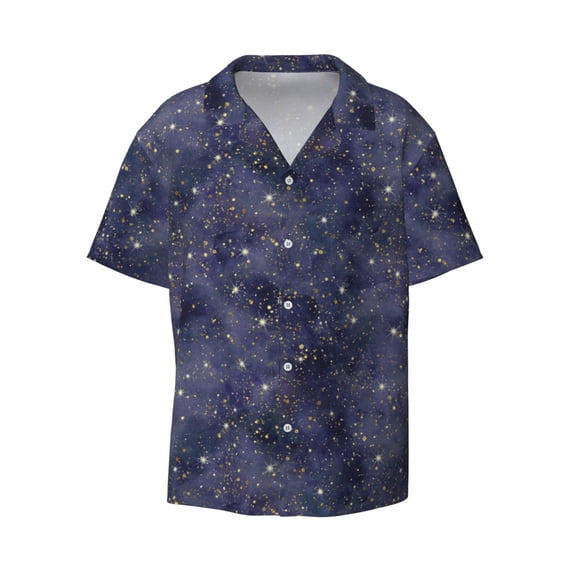 Ratiio Watercolor Indigo Print Mens Casual Short Sleeve Shirts Button Down Textured Shirts Summer Beach Shirt with Pocket Men's Casual Short-sleeved Shirt