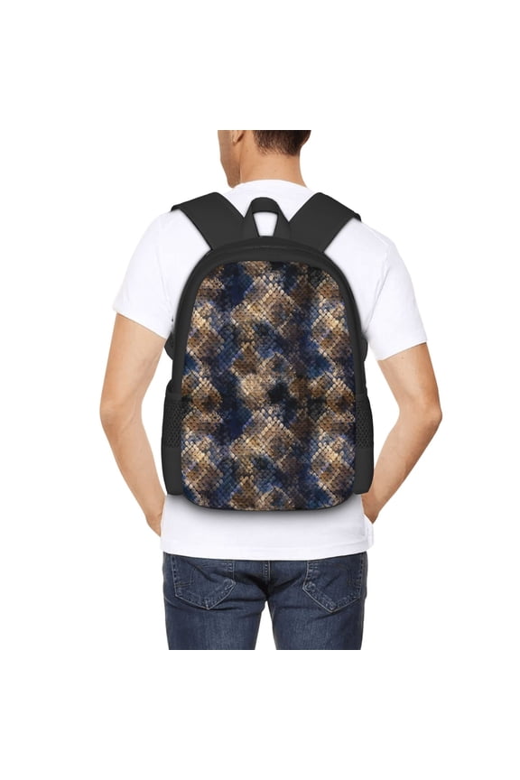 Watercolor Snake Skin Backpack for Men and Women - Durable 600D Oxford Cloth -Large Capacity, Water-Resistant School, Travel, and Hiking Bag