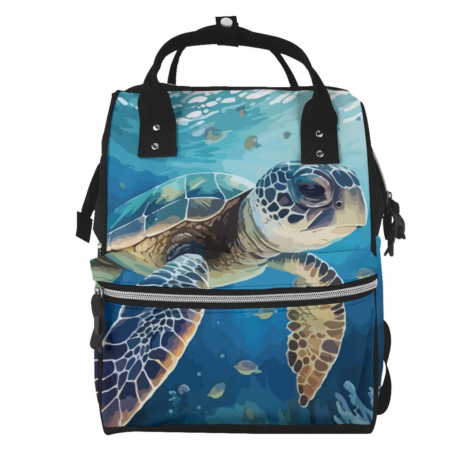 Ratiio Watercolor Turtle Mummy Backpack - Waterproof Twill Canvas, Large Capacity Diaper Bag with Multiple Pockets and Adjustable Straps