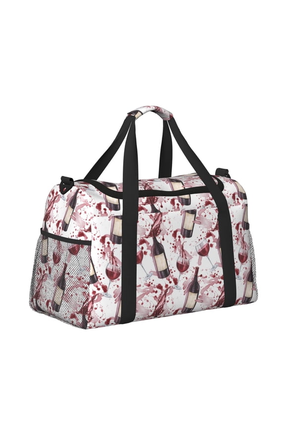 Watercolor Wine Pattern Hand Travel Bag, Weekender Carry On for Women Men, Sports Gym Bag, Workout Duffel Bag, Overnight Shoulder Bag fit 15.6 Inch Laptop
