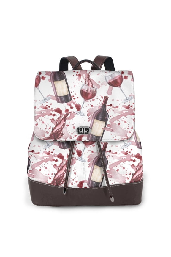 Watercolor Wine Pattern Womens Backpack Purse Leather Backpack Purse for Women Travel Fashion Backpack Designer Ladies Shoulder Bags