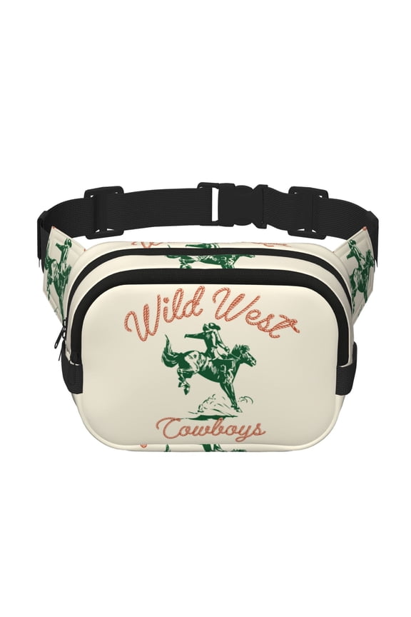 West Cowboys Pattern Square Double Layer Waist Bag, Durable Twill Fabric Waist Pack with Adjustable Belt,Outdoor Hiking, Running, Travel Waist Bag