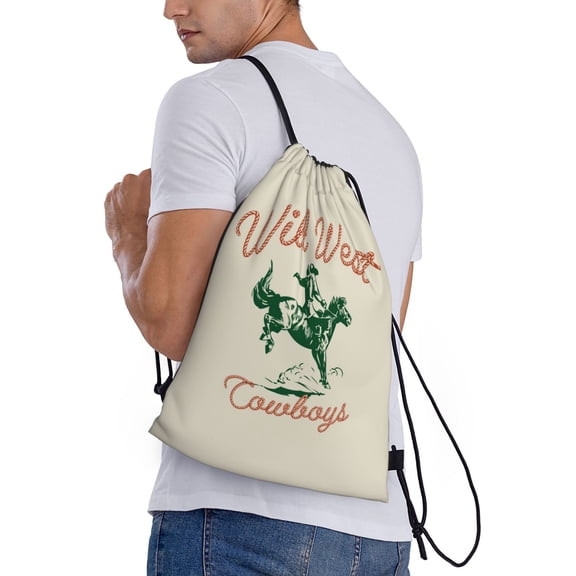 Ratiio West Cowboys Print Drawstring Backpack Bag Sport Gym Sackpack Heavy Duty String Backpack for Men Women